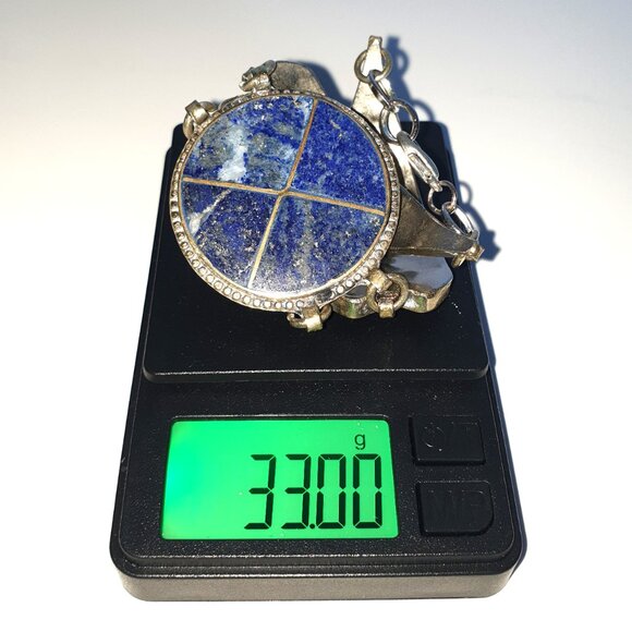 7'' Rare  Bold Vintage Afghan Lapis Lazuli Inlay Silver Tone Bracelet - Picture 11 of 11